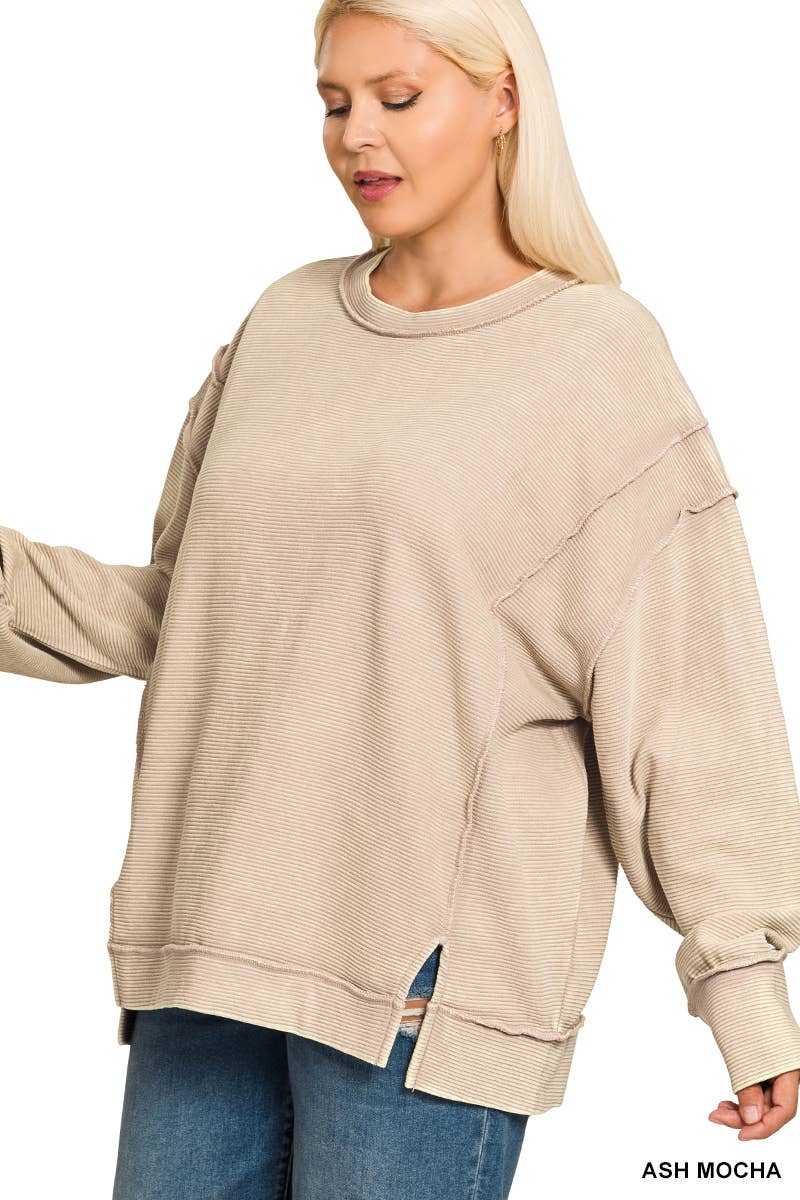 0815 Plus Acid Washed Exposed Seam Sweatshirt SI-28613