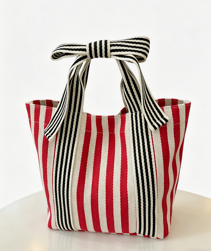 Striped Tote Bag Beach Bow Handle