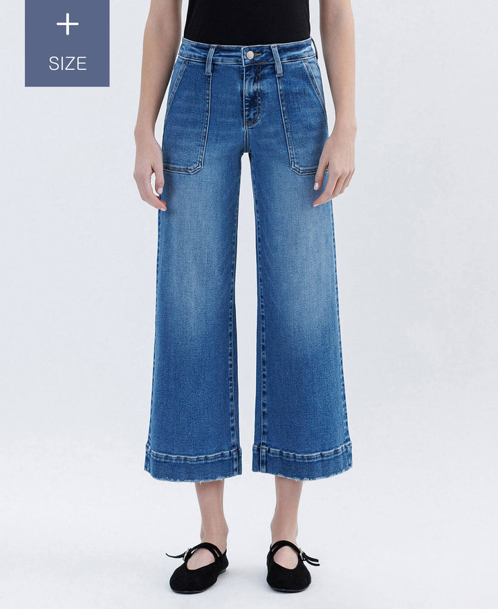 PLUS SIZE HIGH RISE CROP UTILITY WIDE LEG JEANS LV1666-P