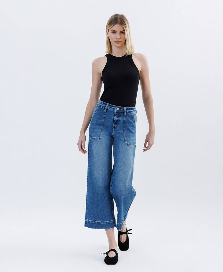 HIGH RISE CROP UTILITY WIDE LEG JEANS LV1666