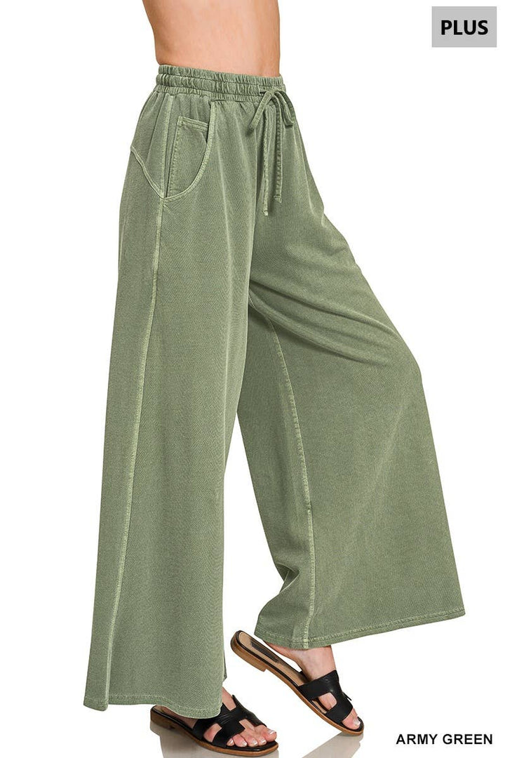 Plus French Terry Pigment Dye & Enzyme Washed Pants: BLUE GREY-197977 / 2X