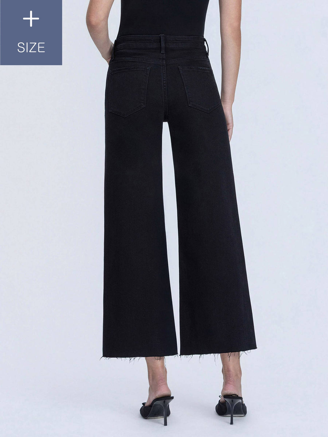PLUS HIGH RISE RAW HEM CROP BLACK  WIDE LEG JEANS LV1220BK-P