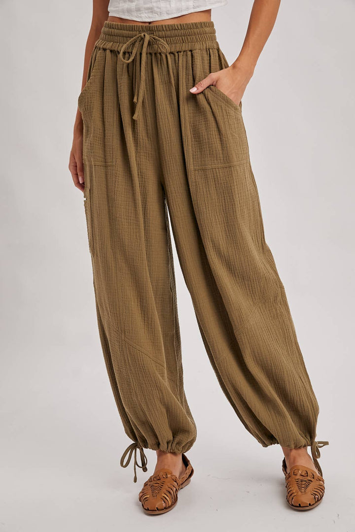 JOGGER HAREM DRAWSTRING PANTS: LT.OLIVE / S