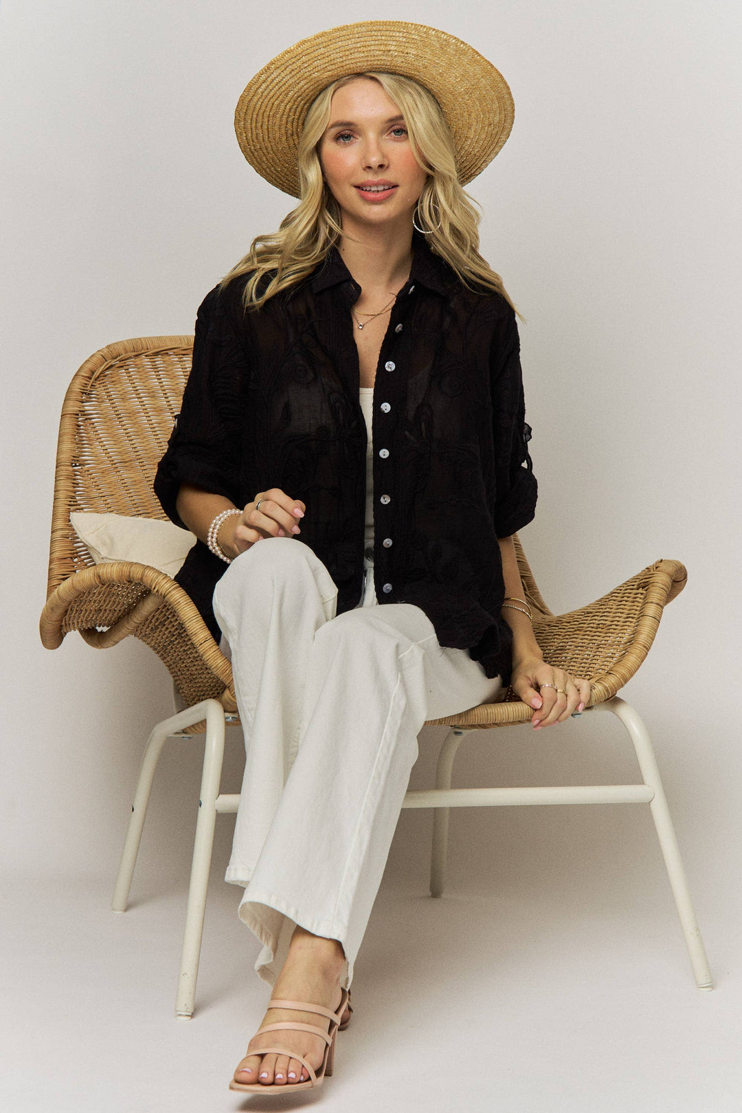VINTAGE BOHO EMBROIDERED BUTTON-DOWN SHIRT - LET4283