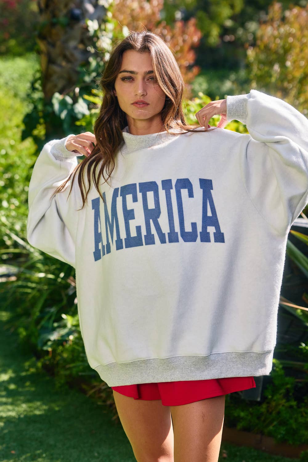 ****PREORDER WILL NOT BE HERE UNITIL JULY****. Reversible USA Grey Mock Neck Sweatshirt