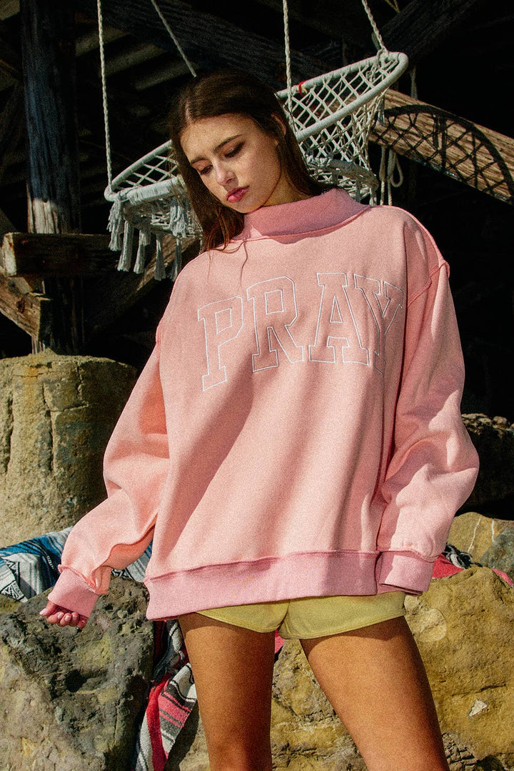 IT2594E-PRAY  Embroidered Camouflage Mock Neck Sweatshirt