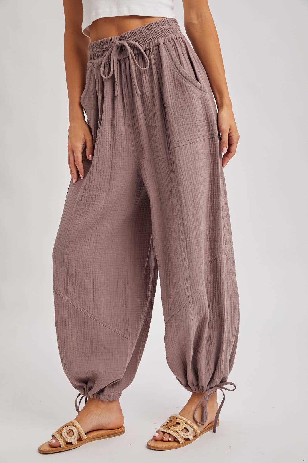 JOGGER HAREM DRAWSTRING PANTS: LT.OLIVE / S