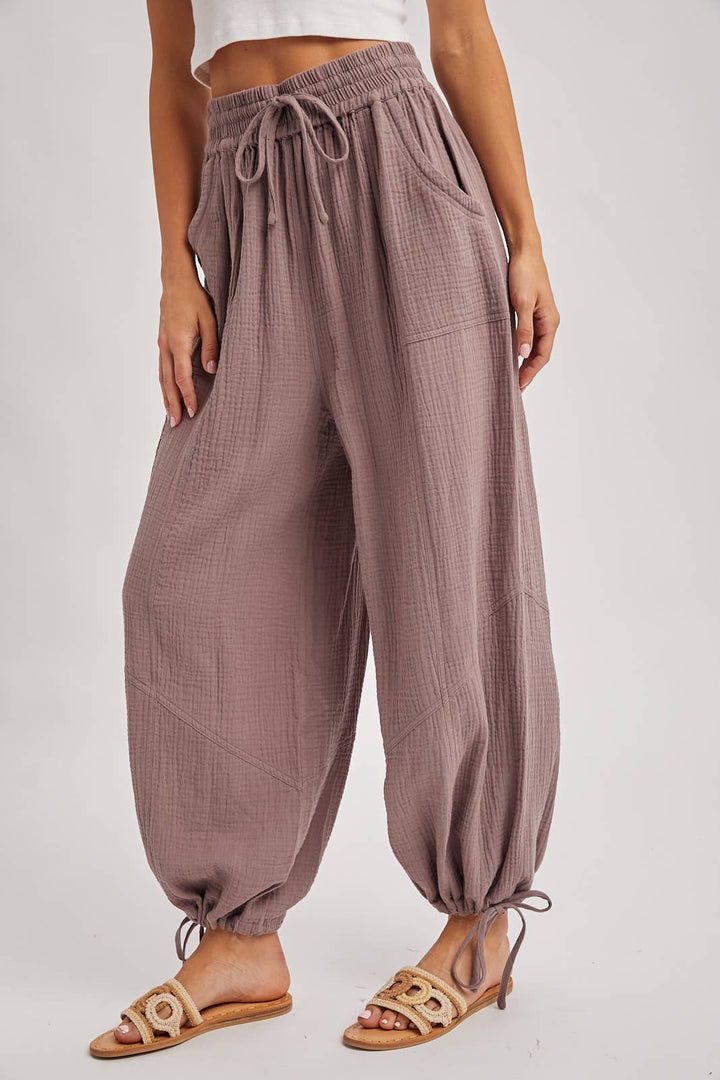 JOGGER HAREM DRAWSTRING PANTS: LT.OLIVE / M