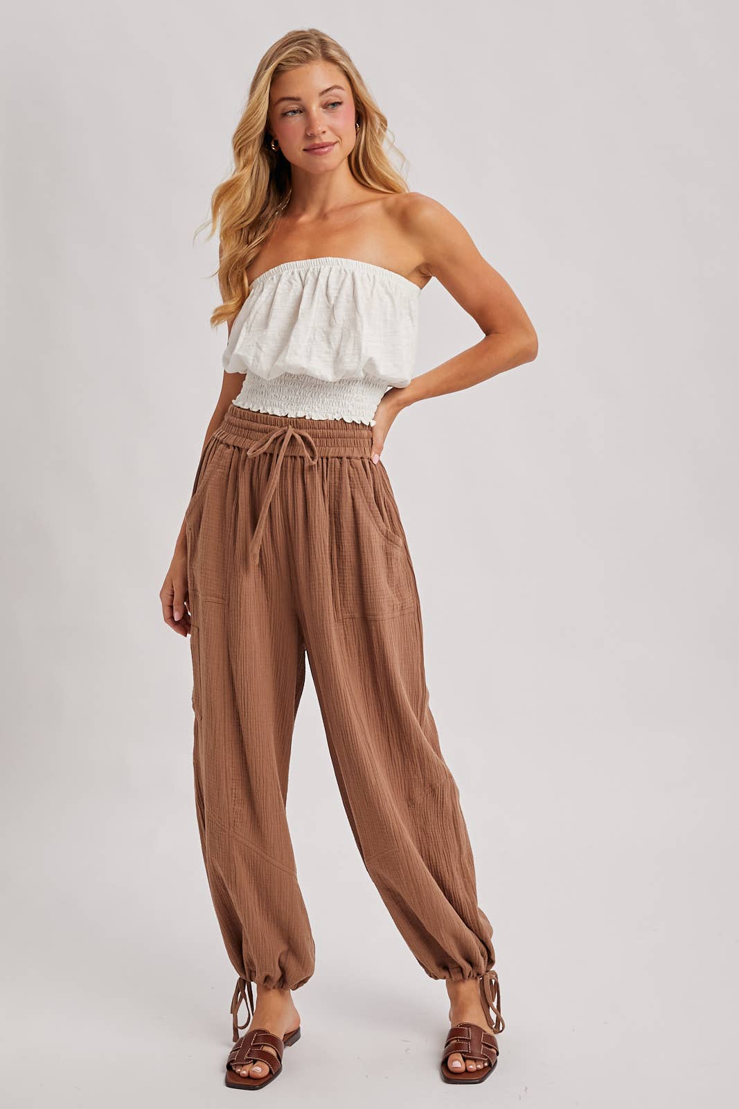 JOGGER HAREM DRAWSTRING PANTS: LT.OLIVE / S
