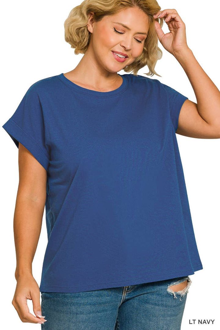 Cotton Folded Sleeve T Shirt