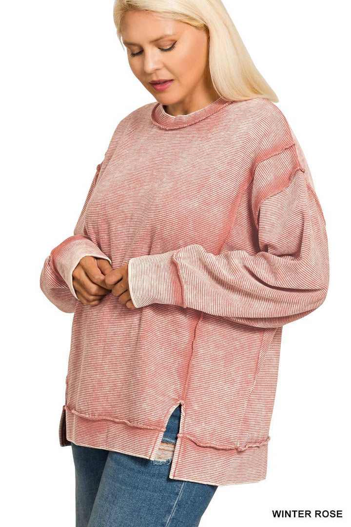 0815 Plus Acid Washed Exposed Seam Sweatshirt SI-28613