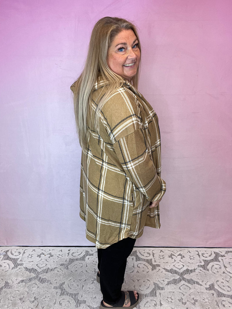 Camel Plaid Hooded Top