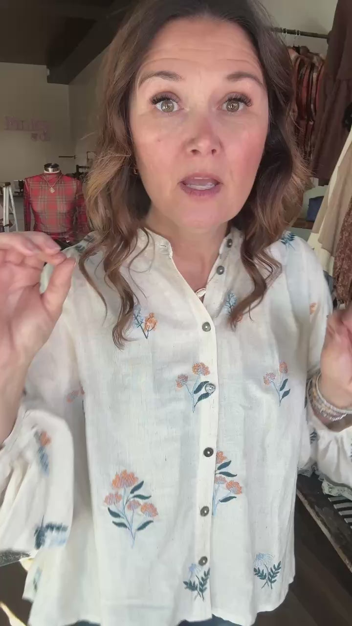 Oatmeal Floral Blouse