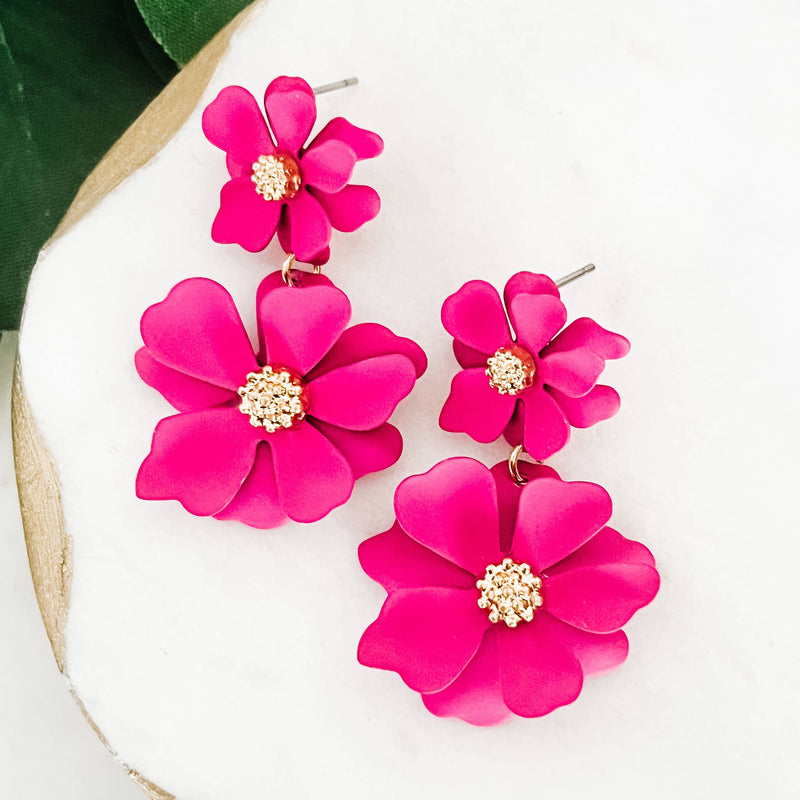 Two Tier Pink Flower Earrings