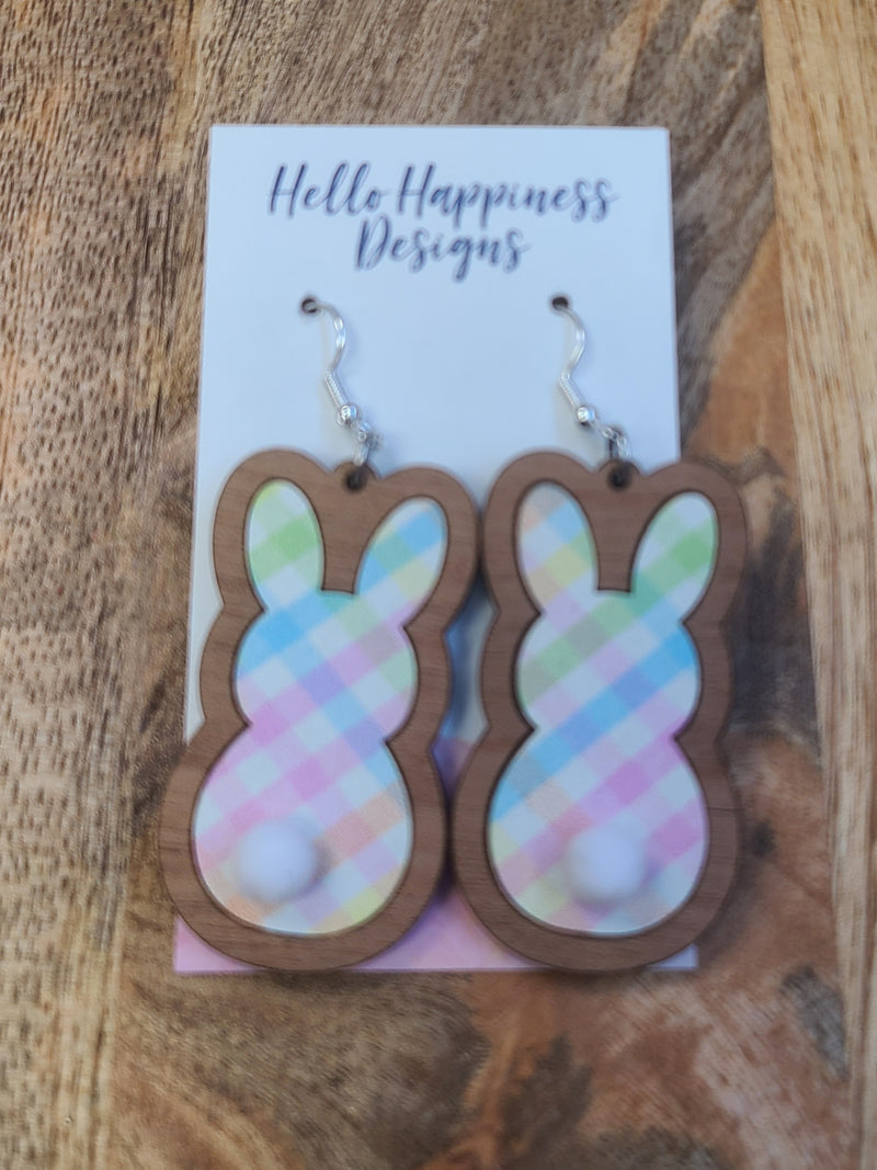 Spring Plaid Bunny Earrings