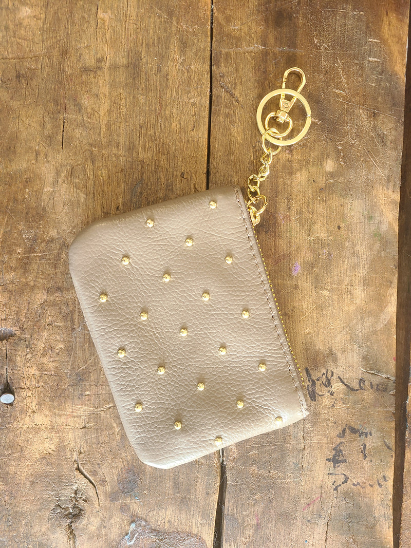 Leather Studded Keychain Wallet