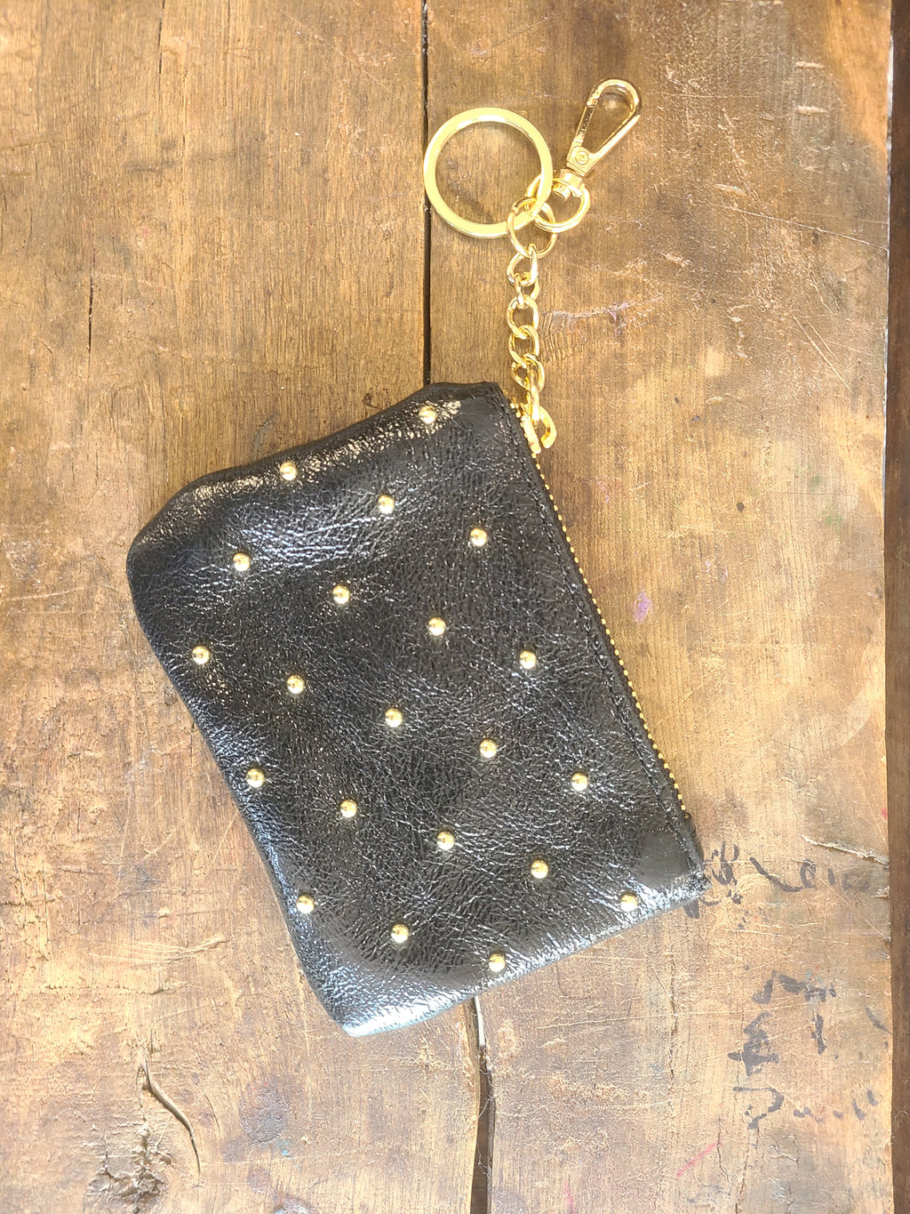 Leather Studded Keychain Wallet