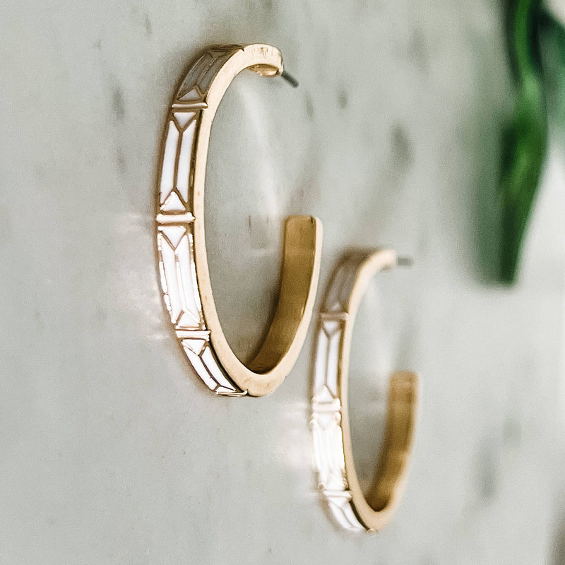 Gold & White Enamel Earrings