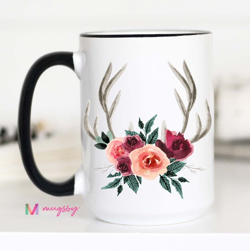 Country Beauty Floral Antler Mug